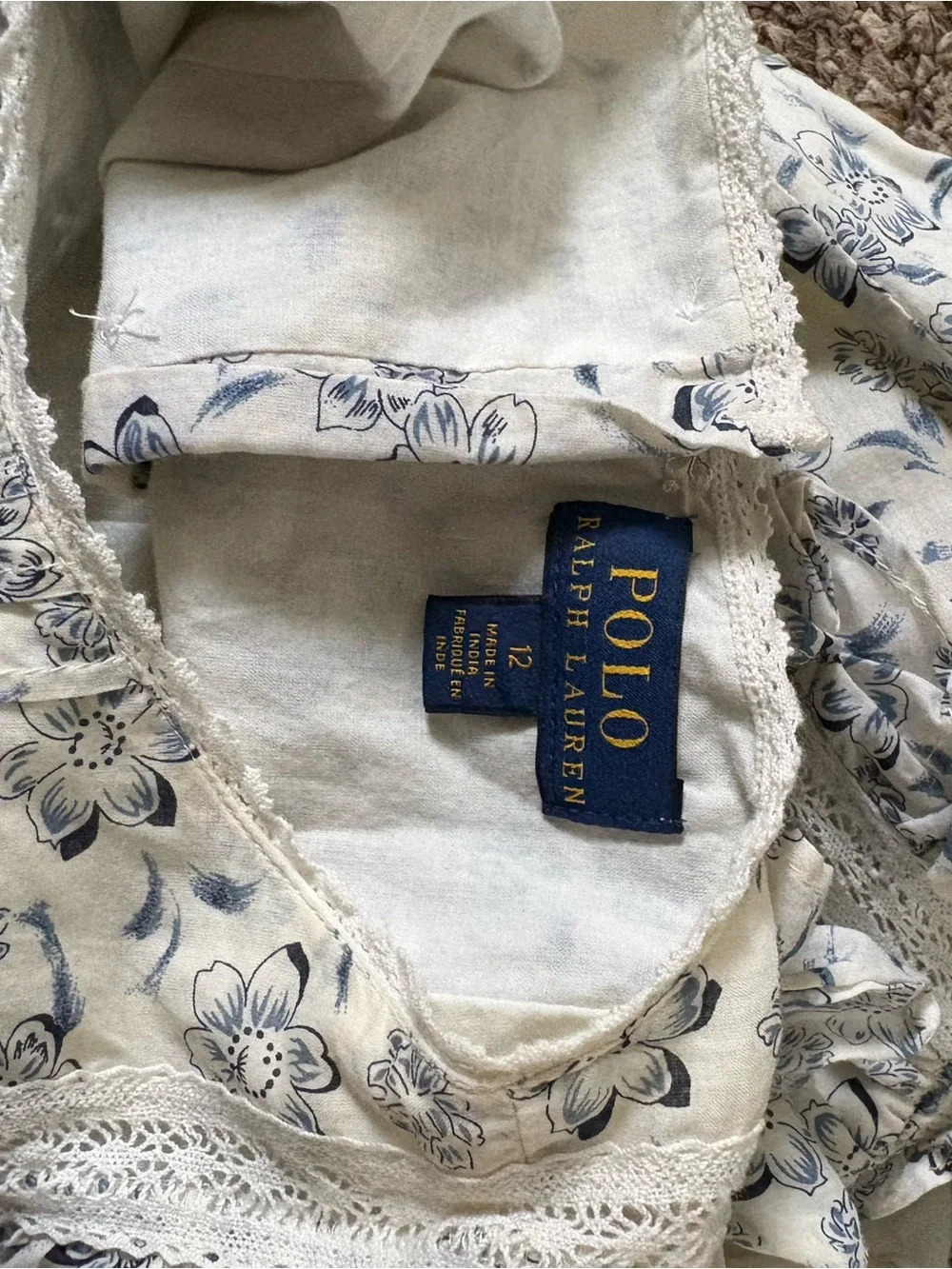 Polo by Ralph Lauren Cream Dress with Blue Floral Print
